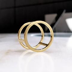 Lisa Ziff White Diamond Textured Gold Handmade Wide Open Tripod Band Ring Lisa Ziff - 4701217