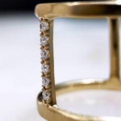 Lisa Ziff White Diamond Textured Gold Handmade Wide Open Tripod Band Ring Lisa Ziff - 4701219