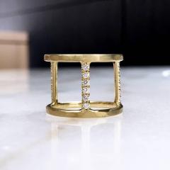 Lisa Ziff White Diamond Textured Gold Handmade Wide Open Tripod Band Ring Lisa Ziff - 4701221
