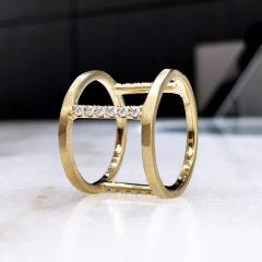Lisa Ziff White Diamond Textured Gold Handmade Wide Open Tripod Band Ring Lisa Ziff - 4701225
