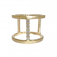 Lisa Ziff White Diamond Textured Gold Handmade Wide Open Tripod Band Ring Lisa Ziff - 4714272