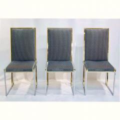 Liwans 1970s Italian Six Brass and Chrome Modern Chairs Blue and White Fabric - 659363