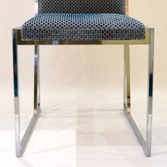 Liwans 1970s Italian Six Brass and Chrome Modern Chairs Blue and White Fabric - 659365