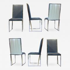 Liwans 1970s Italian Six Brass and Chrome Modern Chairs Blue and White Fabric - 661044