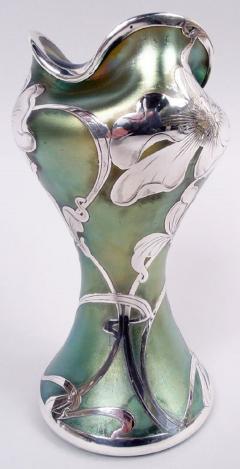 Loetz Art Nouveau Iridescent Vase with Engraved Silver Overlay - 4032763