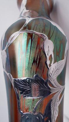 Loetz Art Nouveau Iridescent Vase with Leafing Silver Overlay - 4059234