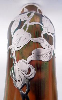 Loetz Art Nouveau Iridescent Vase with Leafing Silver Overlay - 4059248