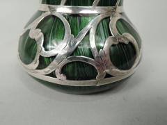 Loetz Titania Art Nouveau Green Silver Overlay Vase - 3757460