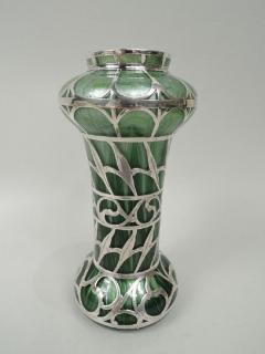 Loetz Titania Art Nouveau Green Silver Overlay Vase - 3757468