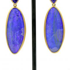 Lola Brooks Lola Brooks Ultramarine Opal Tanzanite Long Gold Dangle Drop Earrings - 4757417