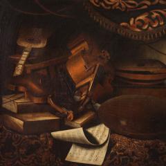 Lombard school of the 18th century still life painting with musical instruments - 3905703