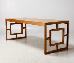 Long Oak Desk Table with Side Geometrical Design - 614376
