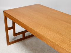 Long Oak Desk Table with Side Geometrical Design - 614386