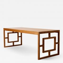 Long Oak Desk Table with Side Geometrical Design - 617203