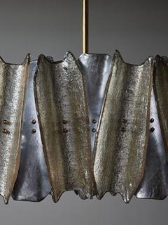 Long Silver and Champagne Murano Glass Chandelier - 4743315