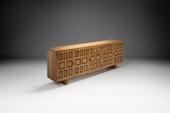 Long Spanish Brutalist Panel Cabinet in Oak Spain 1960s - 4142647