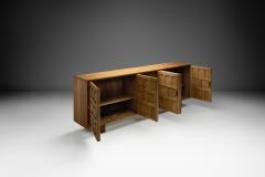 Long Spanish Brutalist Panel Cabinet in Oak Spain 1960s - 4142648