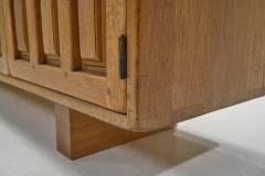 Long Spanish Brutalist Panel Cabinet in Oak Spain 1960s - 4142657