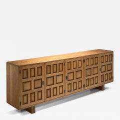 Long Spanish Brutalist Panel Cabinet in Oak Spain 1960s - 4148712