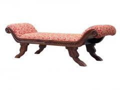 Long Vintage Italian Style Carved Wood Bench with Upholstered Seat - 3192880