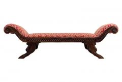 Long Vintage Italian Style Carved Wood Bench with Upholstered Seat - 3192881