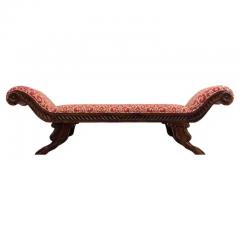 Long Vintage Italian Style Carved Wood Bench with Upholstered Seat - 3192882