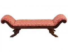 Long Vintage Italian Style Carved Wood Bench with Upholstered Seat - 3192883