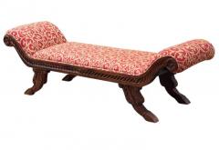 Long Vintage Italian Style Carved Wood Bench with Upholstered Seat - 3192913