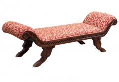 Long Vintage Italian Style Carved Wood Bench with Upholstered Seat - 3192914