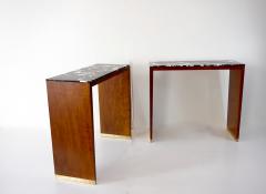 Lorenzo Ciompi pair of C U Lorenzo Ciompi wood brass and marble console tables Italy 2022 - 2763092