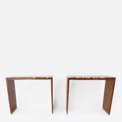 Lorenzo Ciompi pair of C U Lorenzo Ciompi wood brass and marble console tables Italy 2022 - 2766086