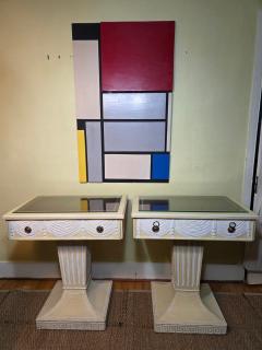 Lorin Jackson Lorin Jackson Grosfeld House Pair Carved Wood Consoles 1940s Leather Tops - 4414851