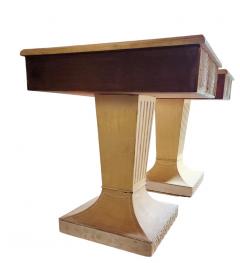 Lorin Jackson Lorin Jackson Grosfeld House Pair Carved Wood Consoles 1940s Leather Tops - 4414853