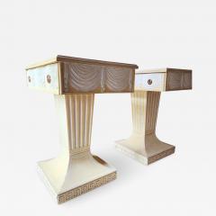 Lorin Jackson Lorin Jackson Grosfeld House Pair Carved Wood Consoles 1940s Leather Tops - 4419181