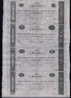 Lot 4 Uncut 1810s Farmer s Bank of Bucks County RARE SHEET 1 1 2 3 Philadelphia - 4550956