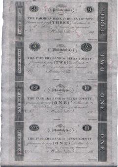 Lot 4 Uncut 1810s Farmer s Bank of Bucks County RARE SHEET 1 1 2 3 Philadelphia - 4553349