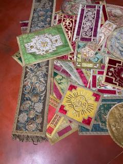 Lot Of Table Runners Made From Old Fabrics And Tapestries From The 17 19 Century - 2764439