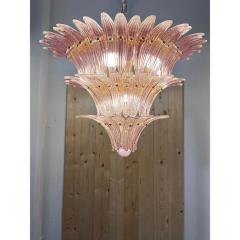 Lot of 2 Mid Century Modern Pink Palmette Murano Glass Chandeliers a Pair - 4492968