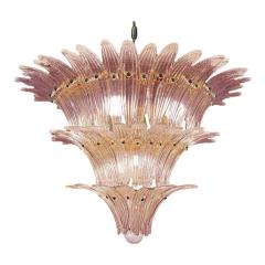 Lot of 2 Mid Century Modern Pink Palmette Murano Glass Chandeliers a Pair - 4492970