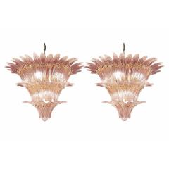 Lot of 2 Mid Century Modern Pink Palmette Murano Glass Chandeliers a Pair - 4492972
