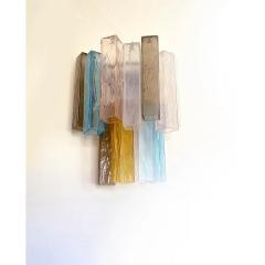 Lot of 4 Multicolored Squared Murano Style Glass Wall Sconces - 4385604