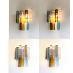 Lot of 4 Multicolored Squared Murano Style Glass Wall Sconces - 4385613