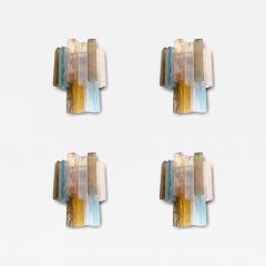 Lot of 4 Multicolored Squared Murano Style Glass Wall Sconces - 4385922