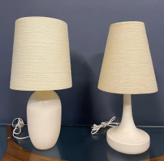 Lotte Gunnar Bostlund Bostlund Pair of Complimentary White Ceramic Lamps W Original Shades Mid Century - 2518348