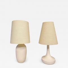 Lotte Gunnar Bostlund Bostlund Pair of Complimentary White Ceramic Lamps W Original Shades Mid Century - 2519622