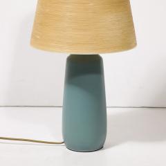 Lotte Gunnar Bostlund Mid Century Blue Ceramic Fiber Shaded Table Lamps by Lotte Gunnar Bostlund - 4142211