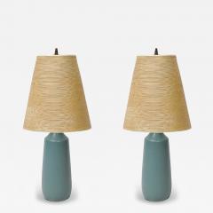 Lotte Gunnar Bostlund Mid Century Blue Ceramic Fiber Shaded Table Lamps by Lotte Gunnar Bostlund - 4143404