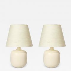 Lotte Gunnar Bostlund Mid Century Off White Glazed Ceramic Table Lamps by Lotte Gunnar Bostlund - 4237989