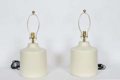 Lotte Gunnar Bostlund Pair Lotte and Gunnar Bostlund Off White Pottery Table Lamps 1960s - 2928834