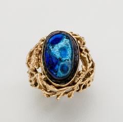 Louis Comfort Tiffany Arts Crafts Ring with Tiffany Favrile Glass - 291893